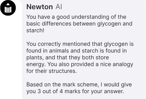 AI's feedback to a student's answer with marks