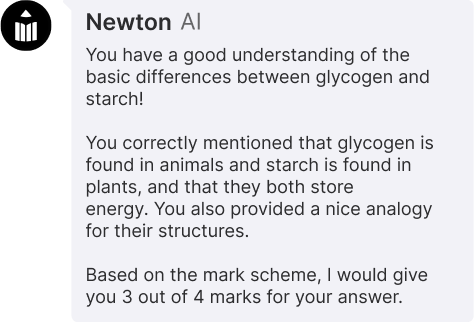 AI's feedback to a student's answer with marks