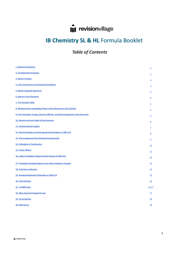 IB Chemistry Data Booklet SL & HL